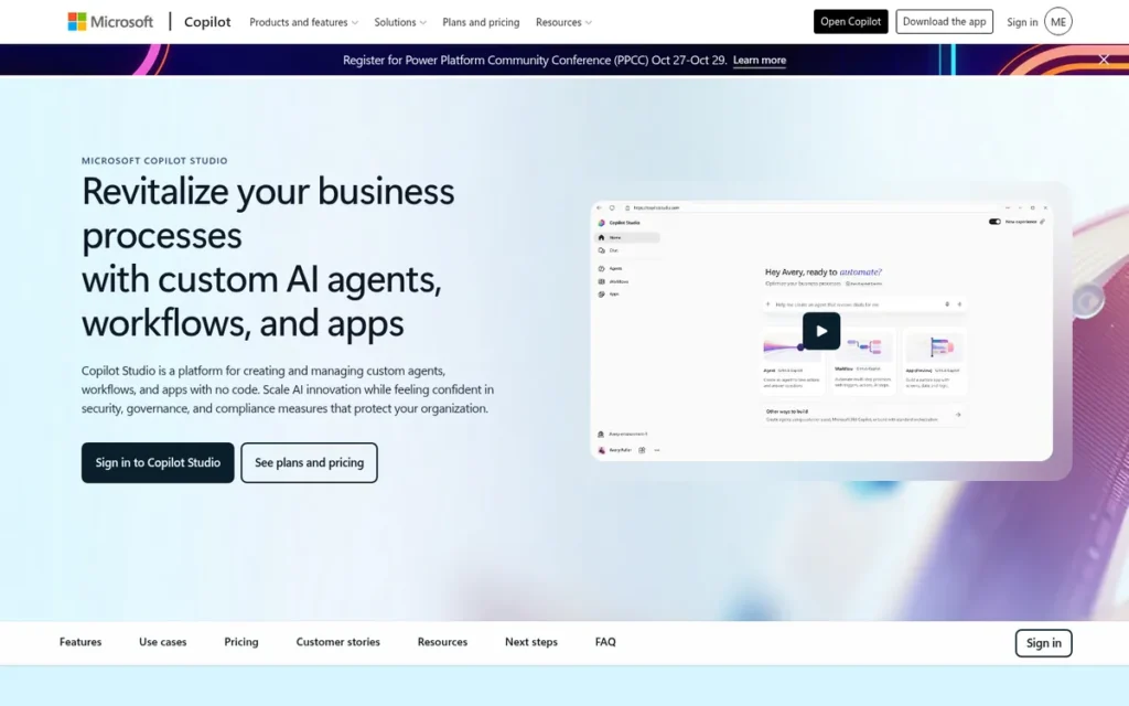 Microsoft Copilot Studio homepage screenshot