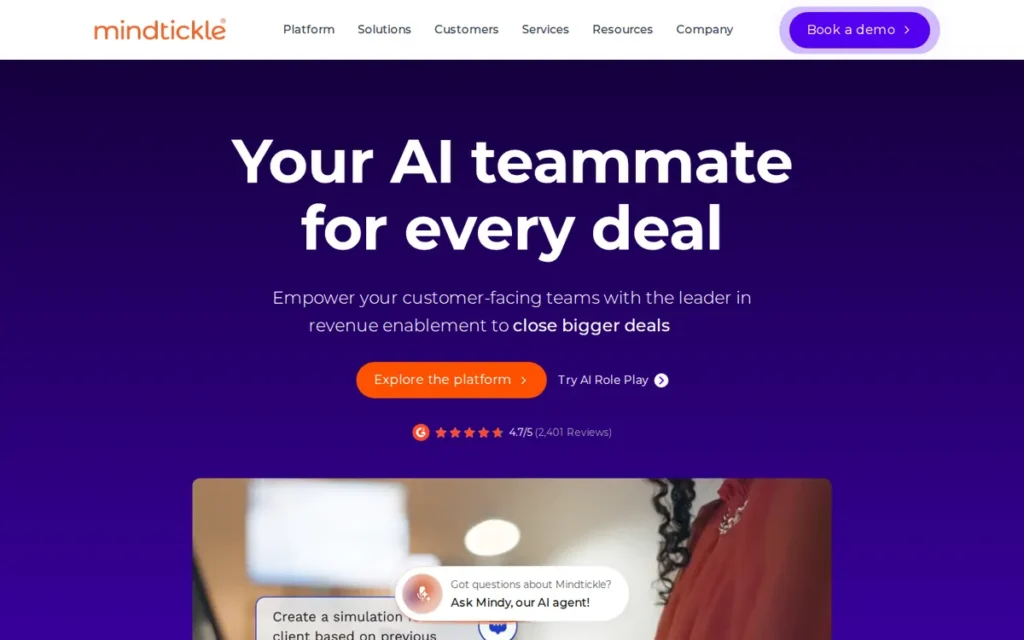 Mindtickle homepage screenshot