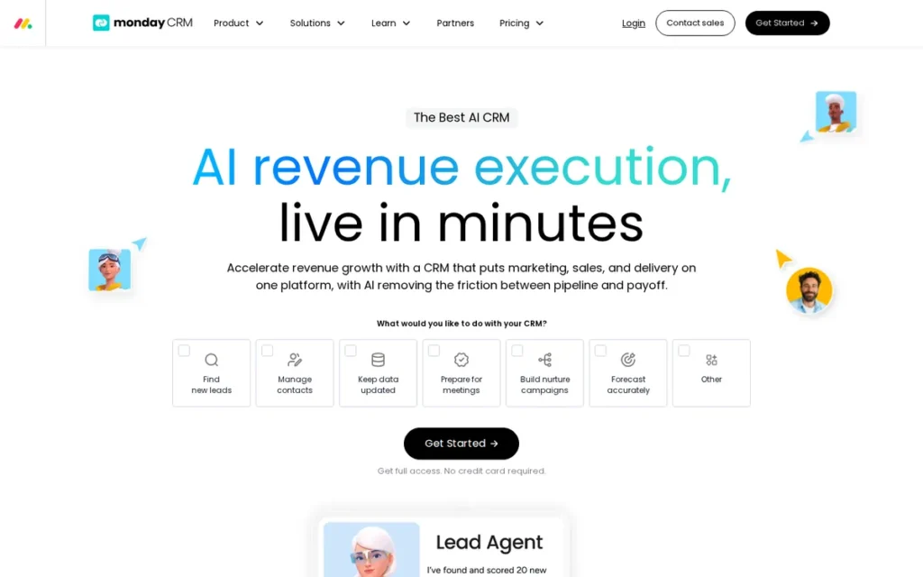 Monday CRM homepage screenshot