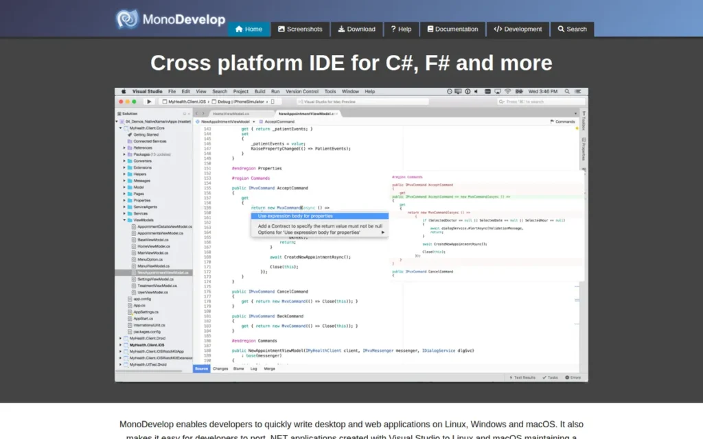 MonoDevelop homepage screenshot