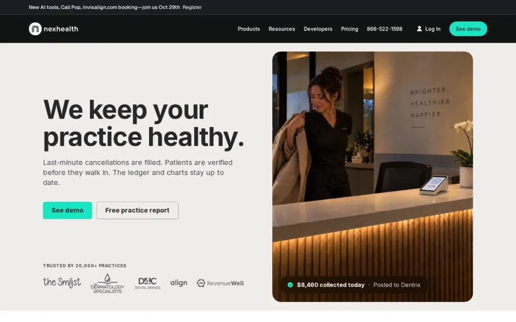 NexHealth homepage screenshot