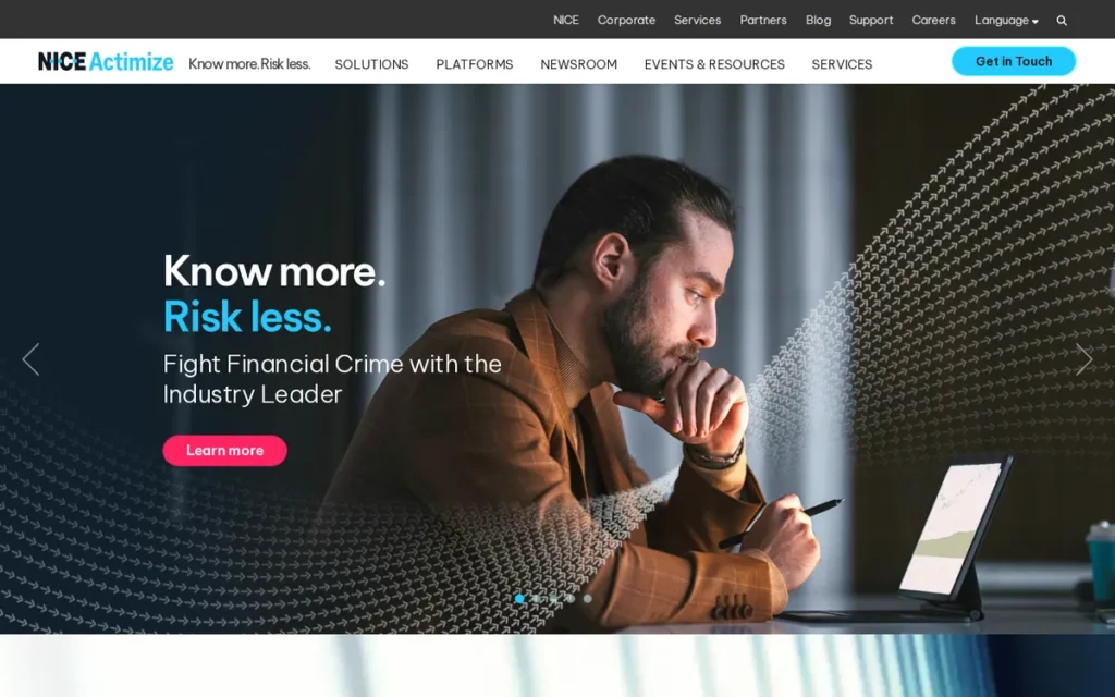 NICE Actimize homepage screenshot