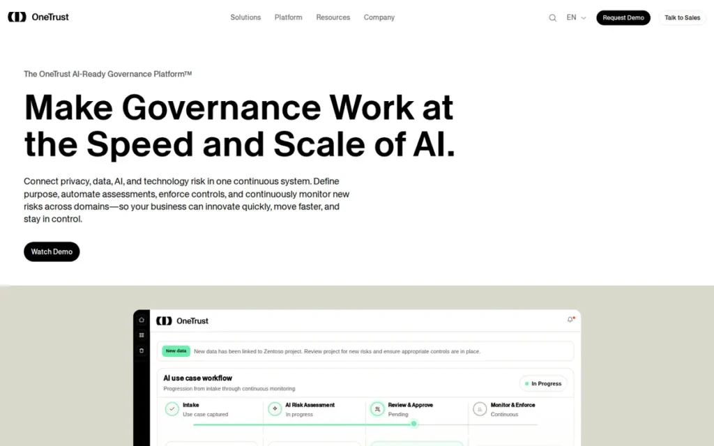 OneTrust homepage screenshot