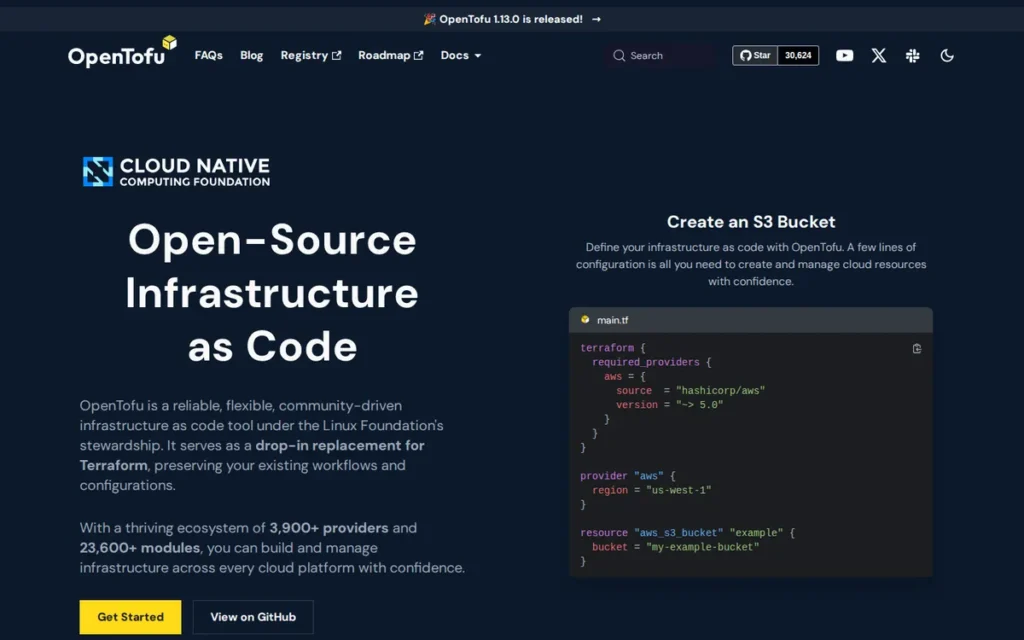 OpenTofu homepage screenshot