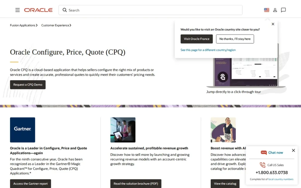 Oracle CPQ homepage screenshot