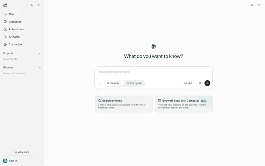 Perplexity AI homepage screenshot