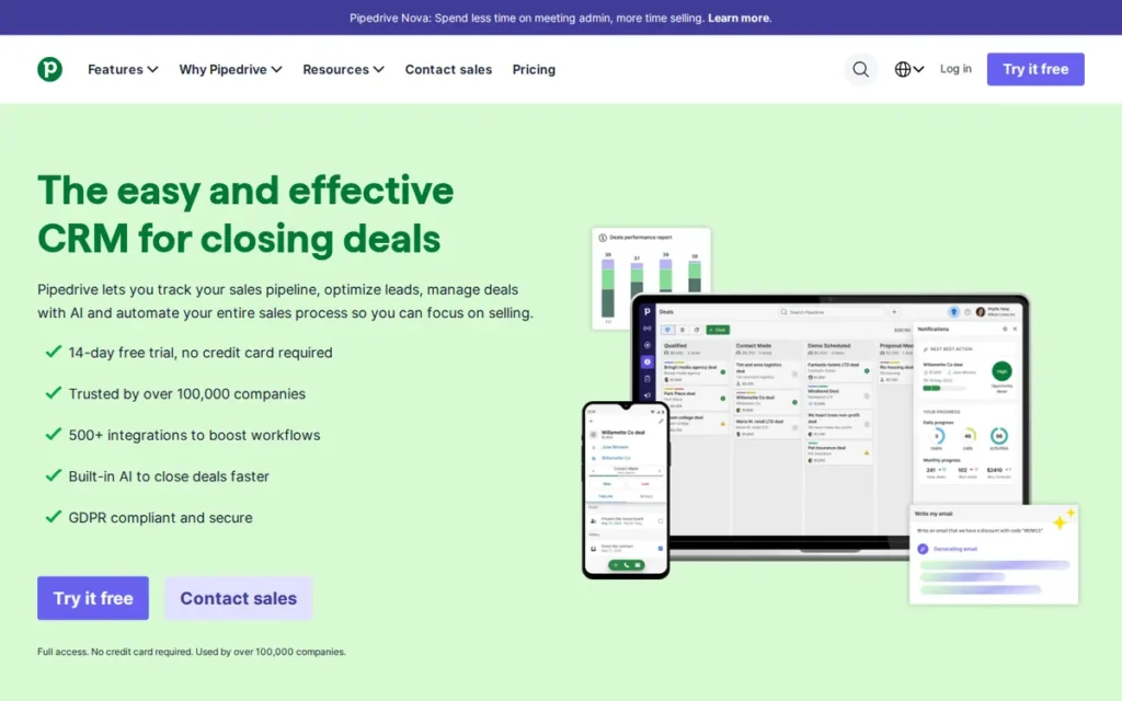 Pipedrive homepage screenshot