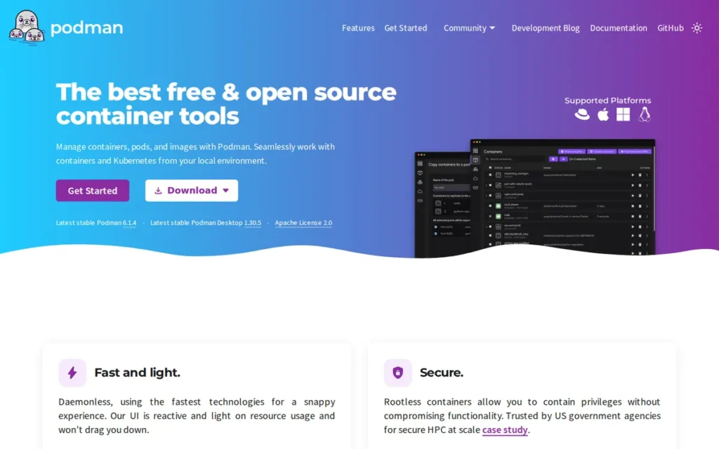 Podman homepage screenshot