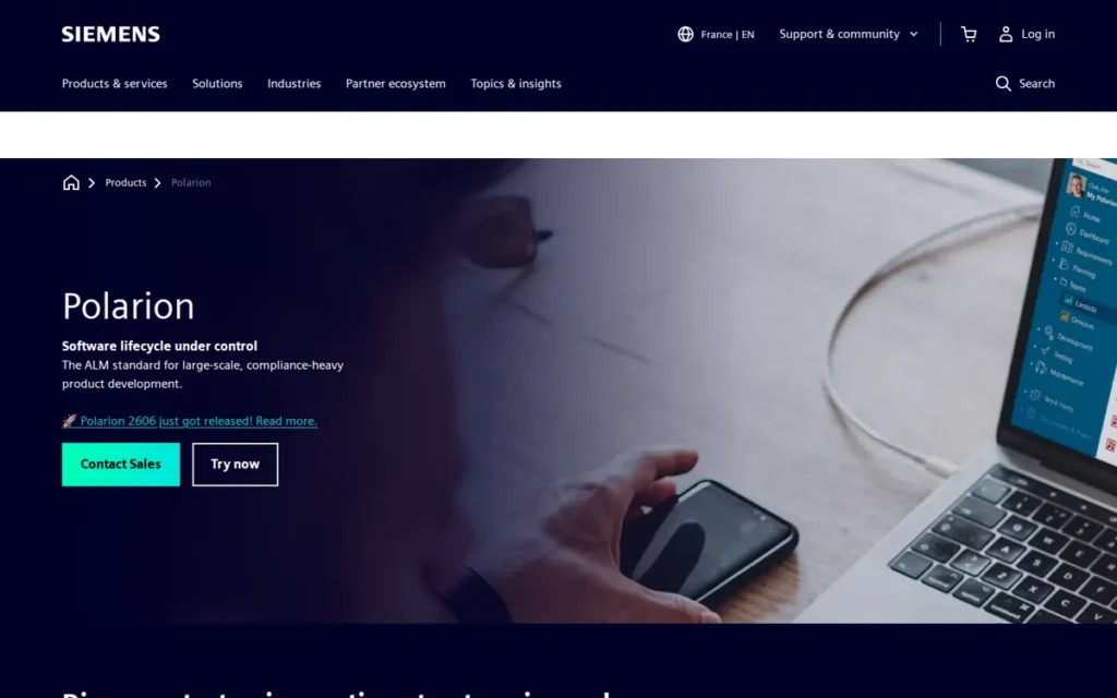 Siemens Polarion ALM homepage screenshot