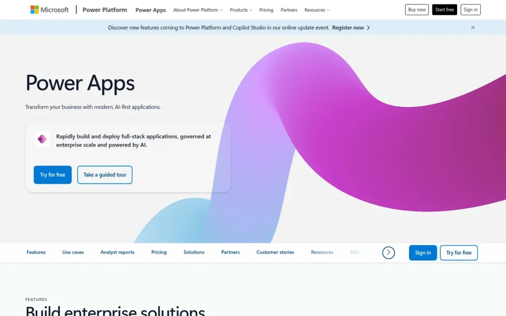 Microsoft Power Apps homepage screenshot