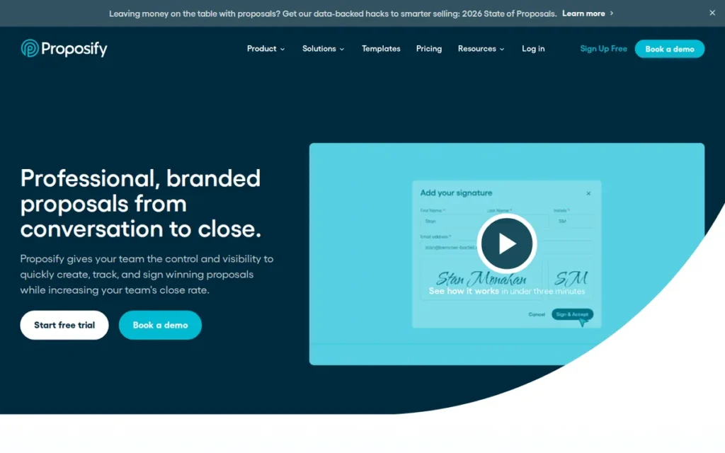 Proposify homepage screenshot