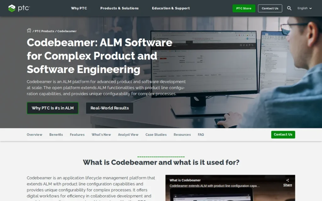 PTC Codebeamer homepage screenshot