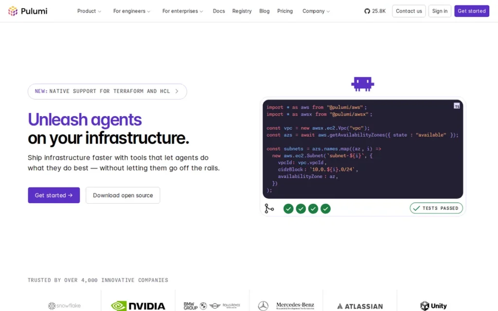 Pulumi homepage screenshot