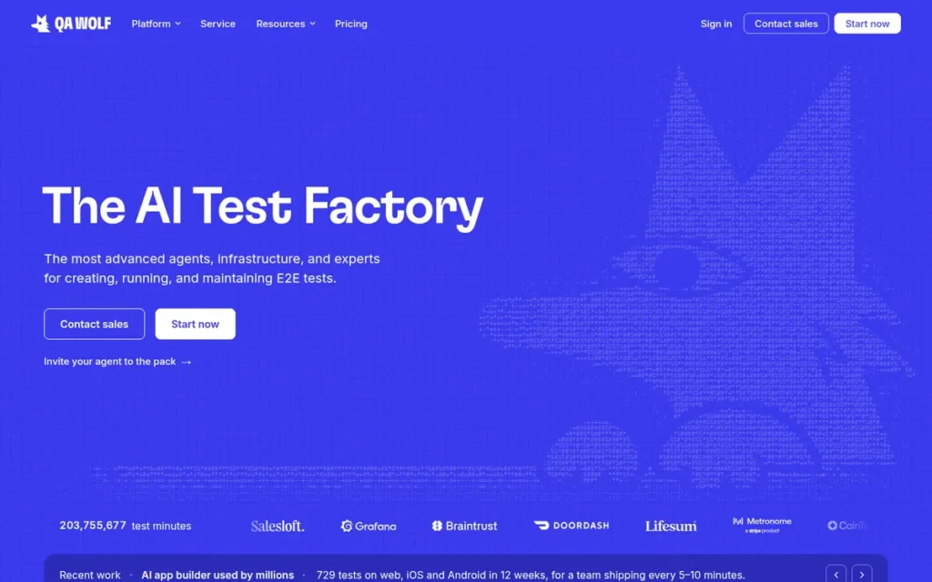 QA Wolf homepage screenshot