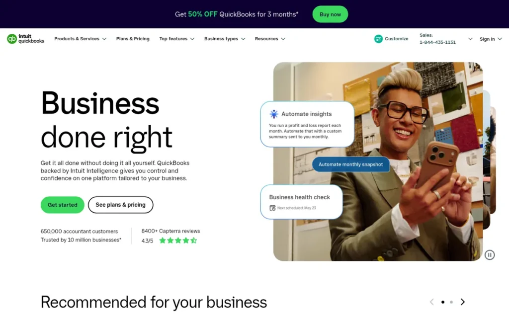 QuickBooks Online homepage screenshot