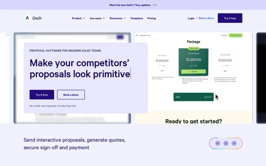Qwilr homepage screenshot