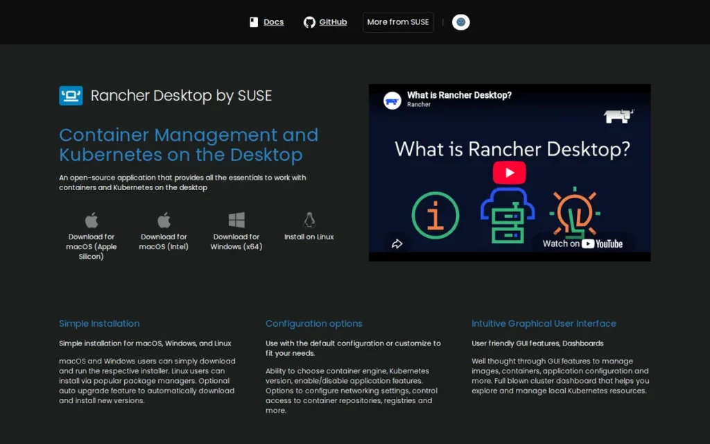 Rancher Desktop homepage screenshot