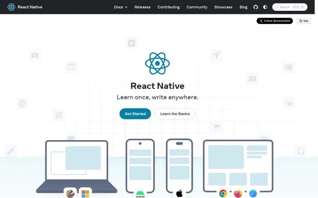 React Native homepage screenshot