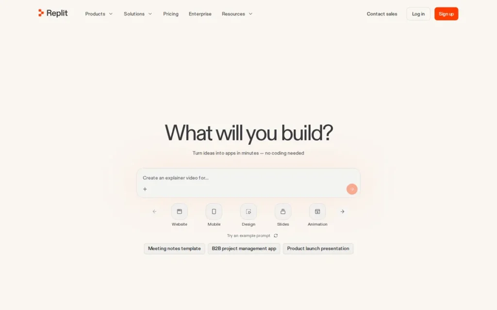 Replit Agent homepage screenshot