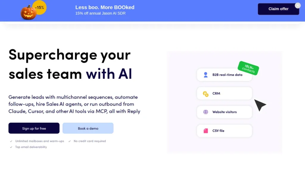 Reply.io homepage screenshot
