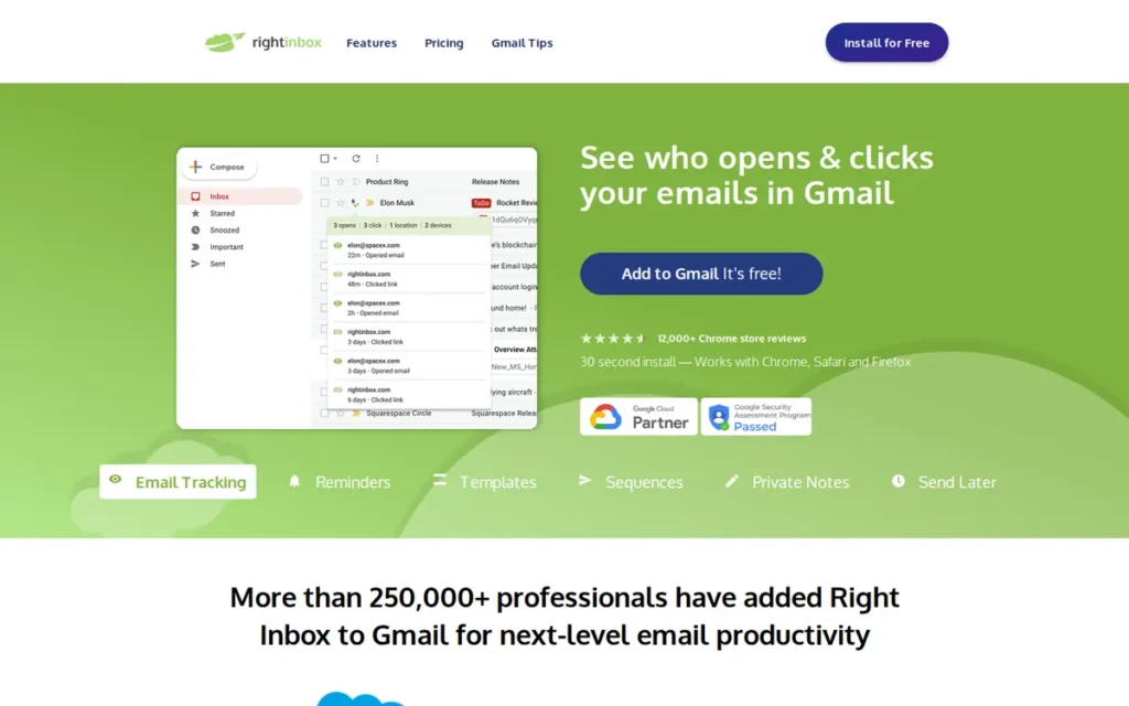 Right Inbox homepage screenshot