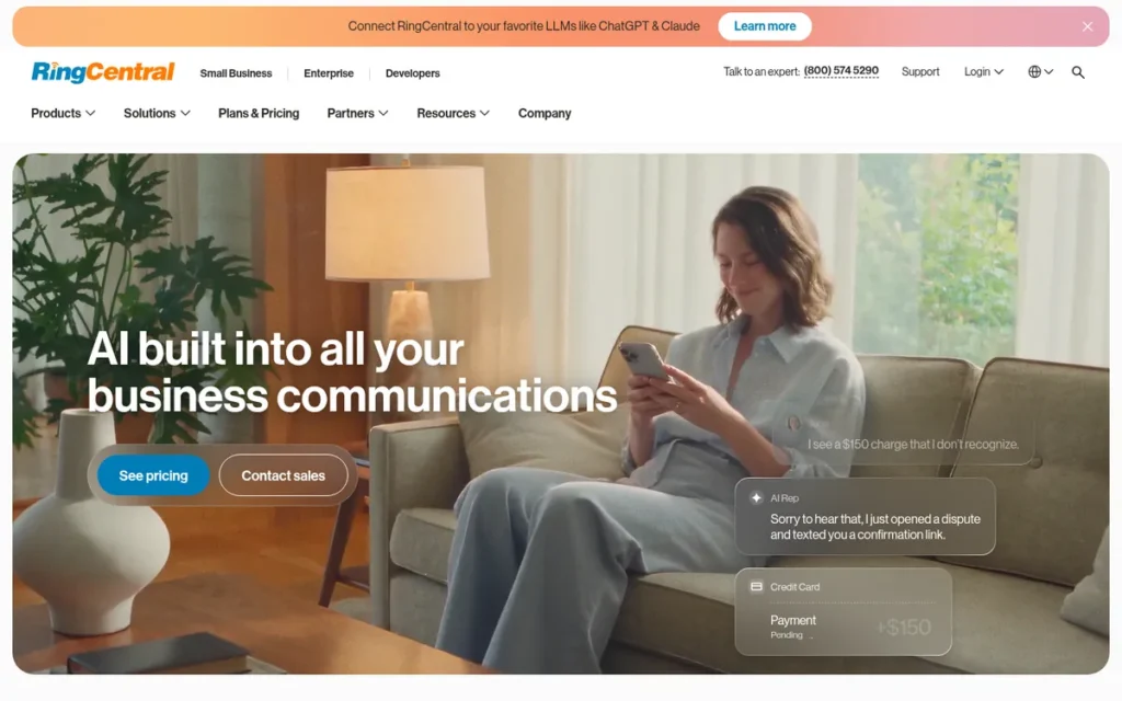 RingCentral homepage screenshot