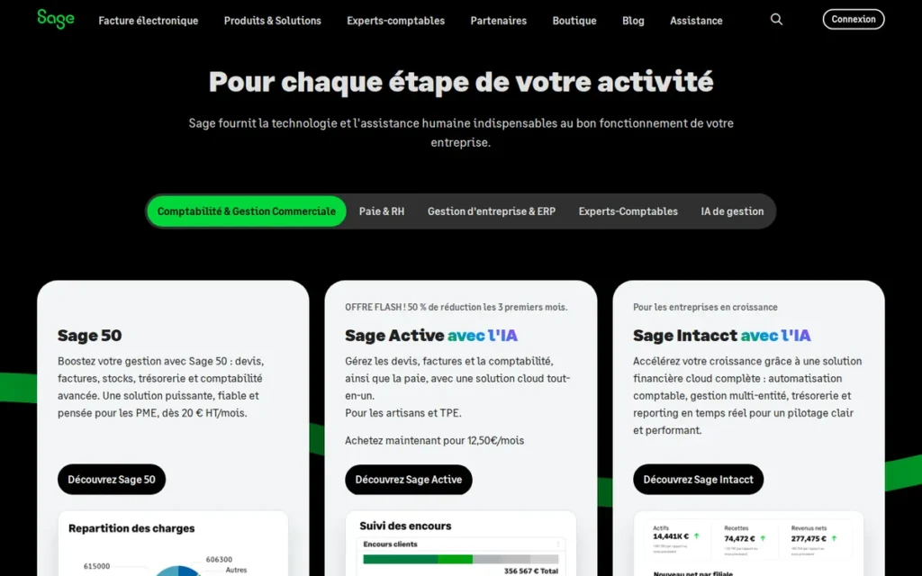 Sage Accounting homepage screenshot