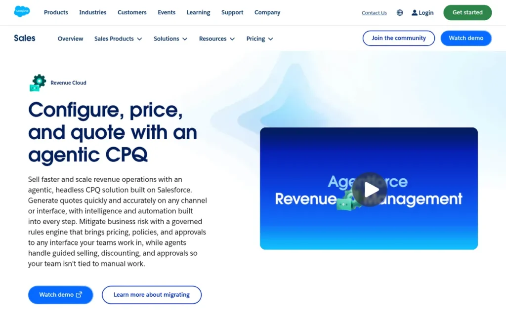 Salesforce Revenue Cloud homepage screenshot