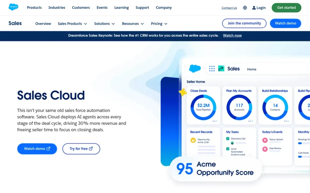 Salesforce Sales Cloud homepage screenshot