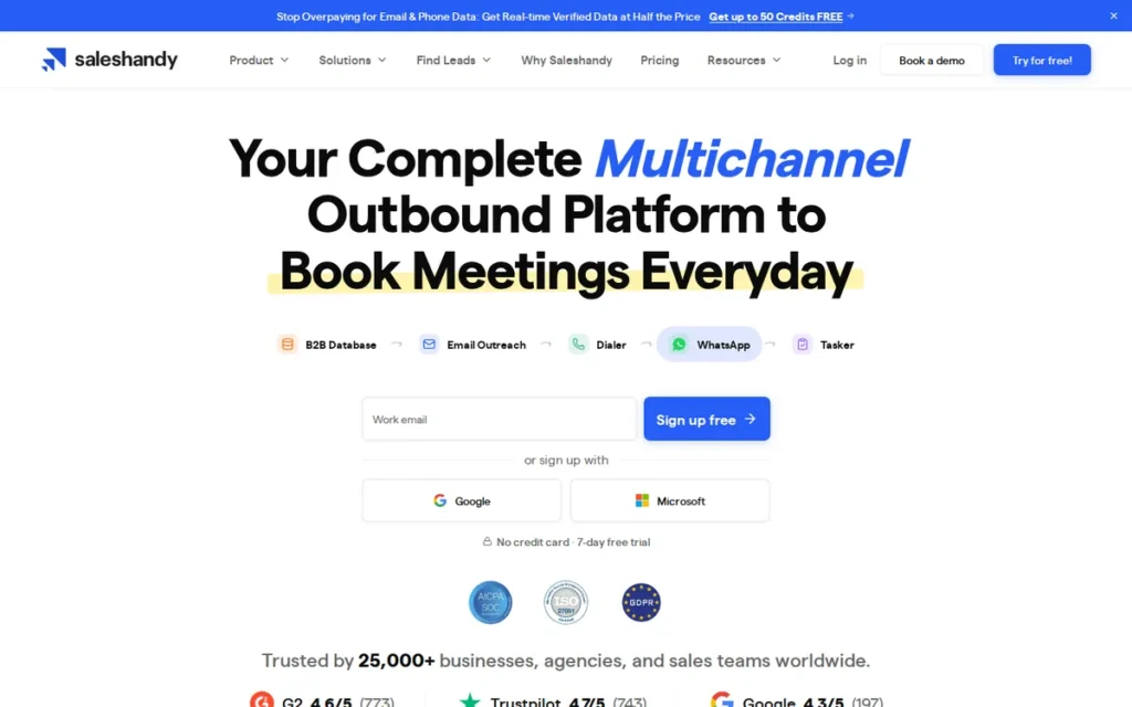 Saleshandy homepage screenshot