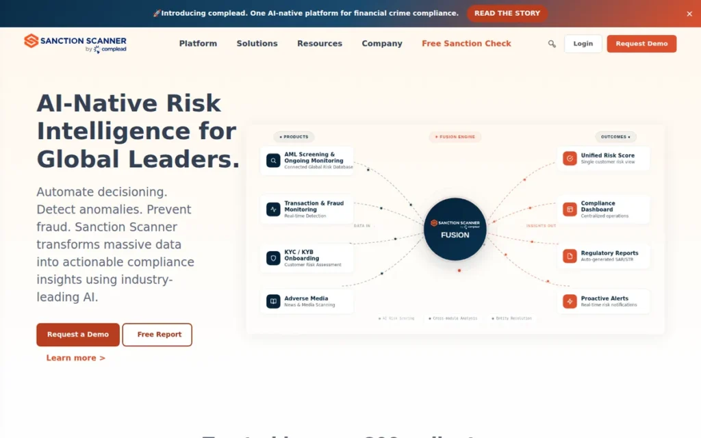 Sanction Scanner homepage screenshot