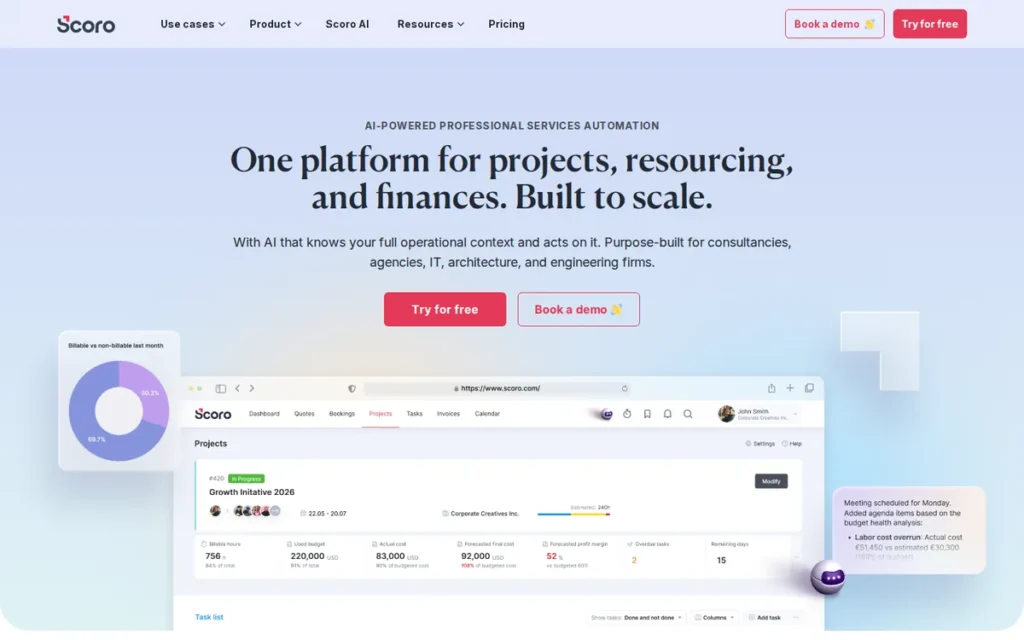 Scoro homepage screenshot