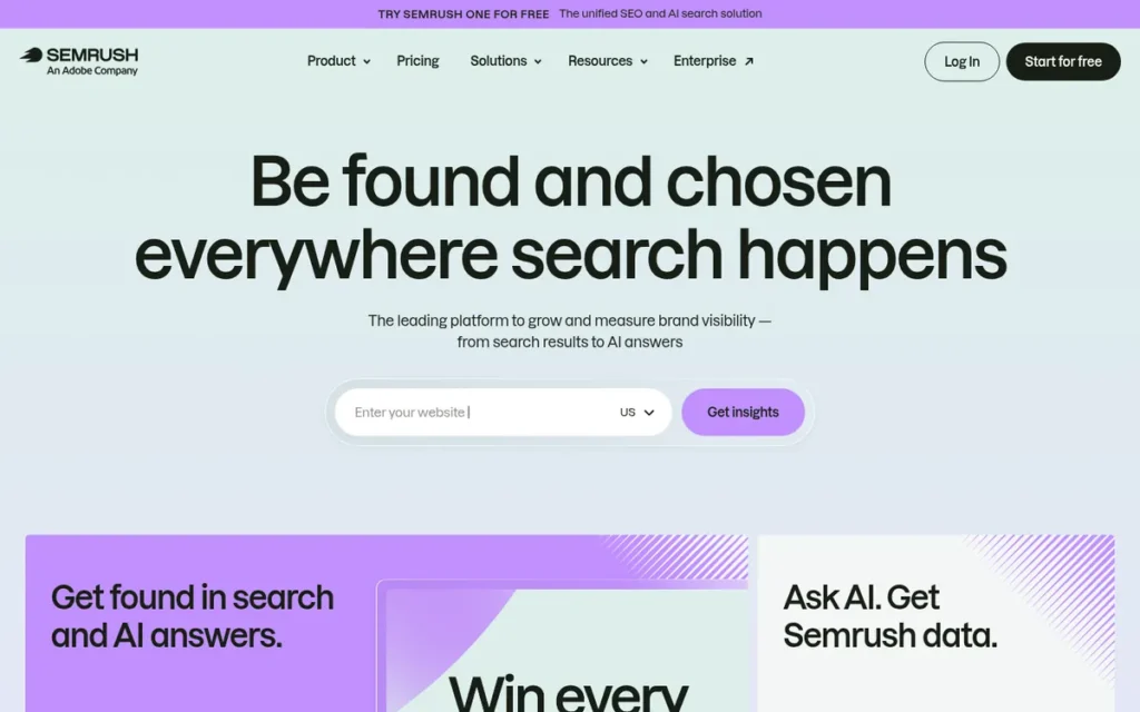 Semrush AI Visibility homepage screenshot
