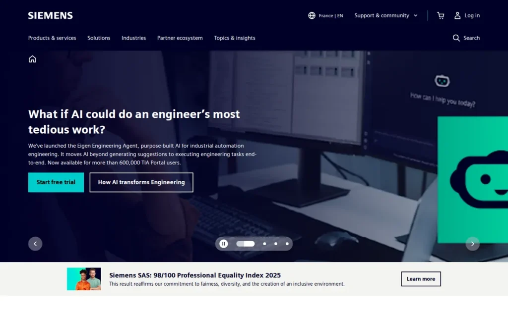 Siemens Opcenter APS homepage screenshot