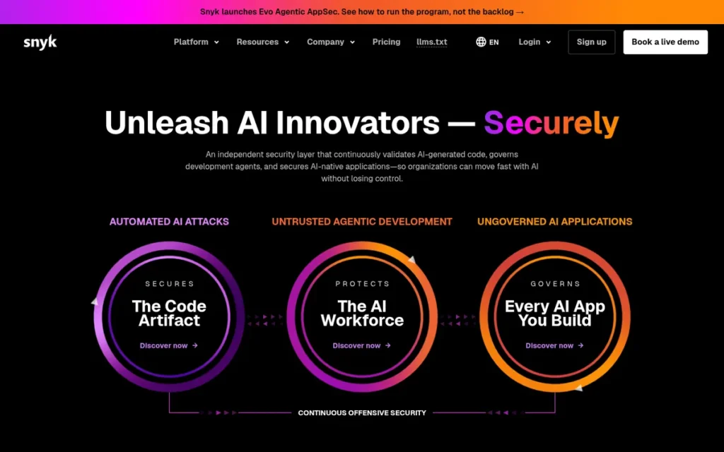 Snyk homepage screenshot