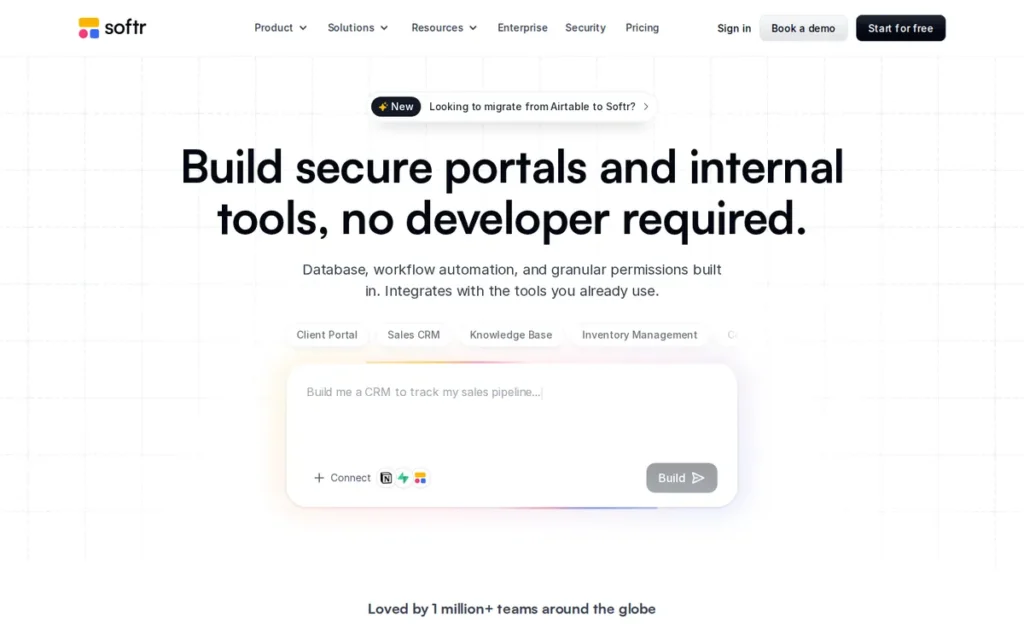 Softr homepage screenshot