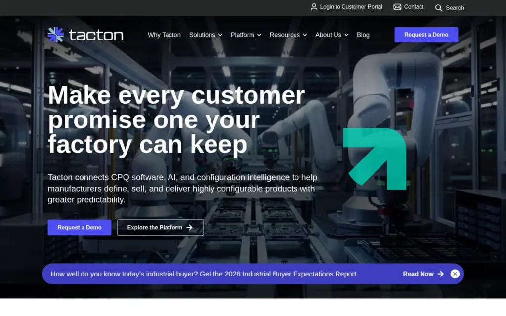 Tacton CPQ homepage screenshot