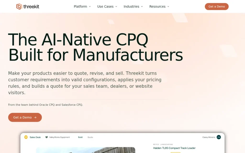 Threekit homepage screenshot