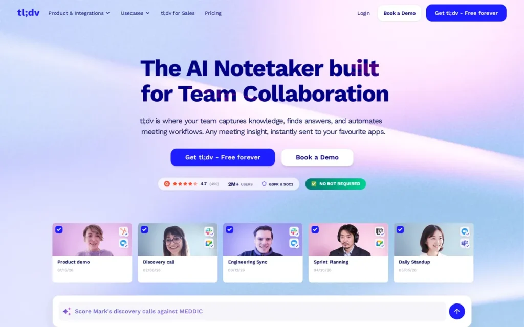 tl;dv homepage screenshot