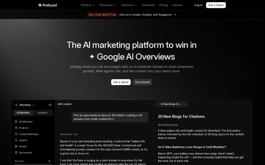 Profound homepage screenshot