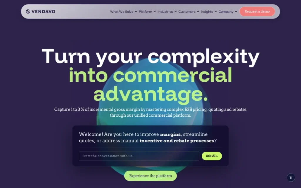 Vendavo homepage screenshot
