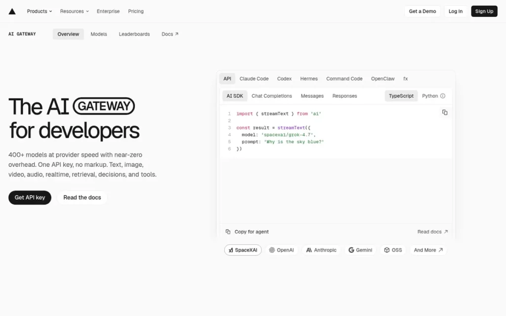 Vercel AI Gateway homepage screenshot
