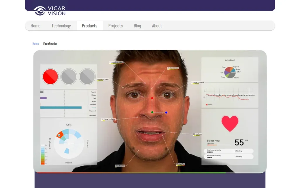 VicarVision FaceReader homepage screenshot
