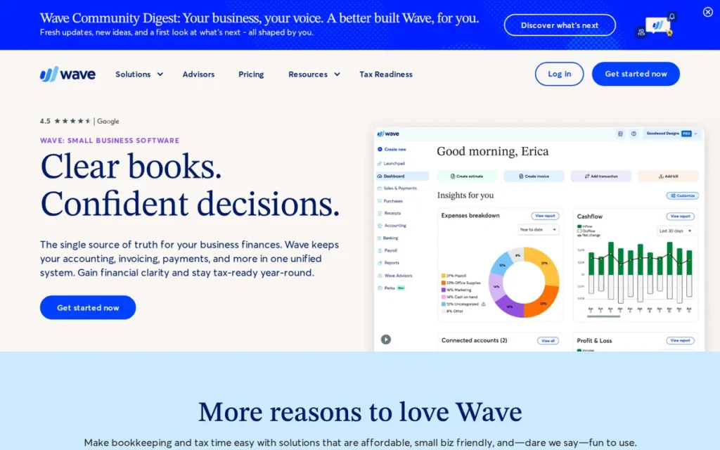 Wave Accounting homepage screenshot