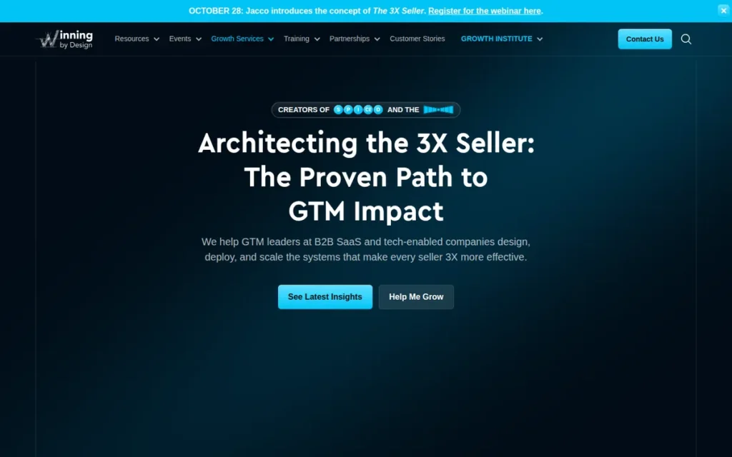 Winning by Design homepage screenshot