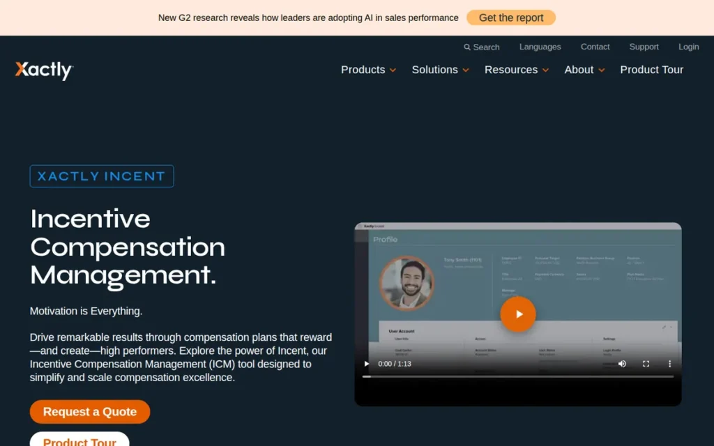 Xactly Incent homepage screenshot