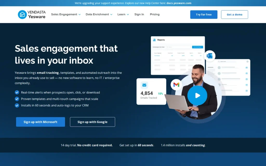 Yesware homepage screenshot