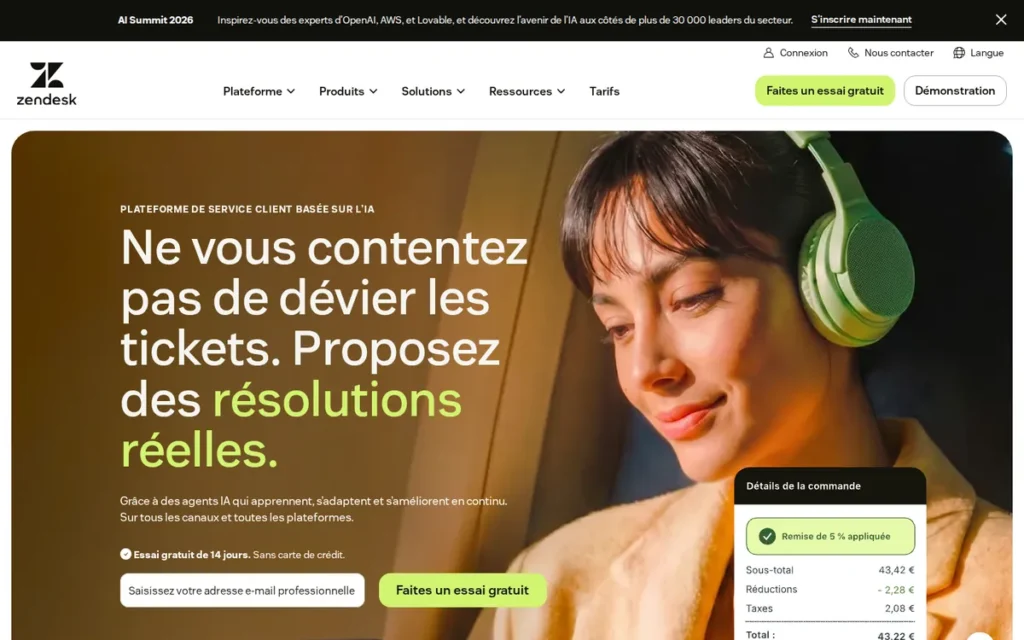 Zendesk AI homepage screenshot