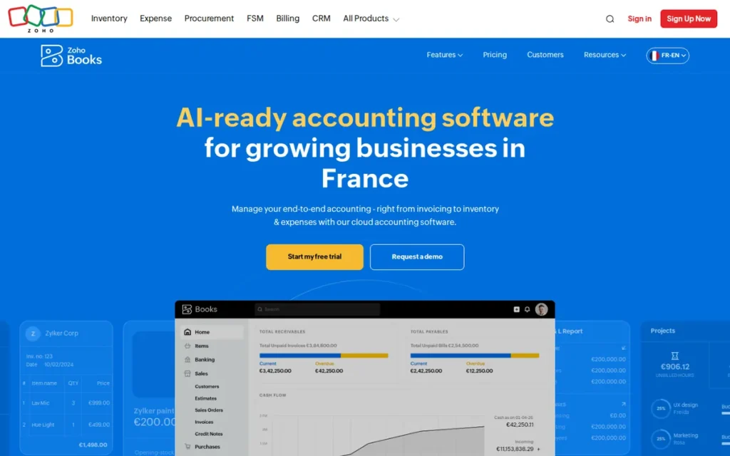 Zoho Books homepage screenshot