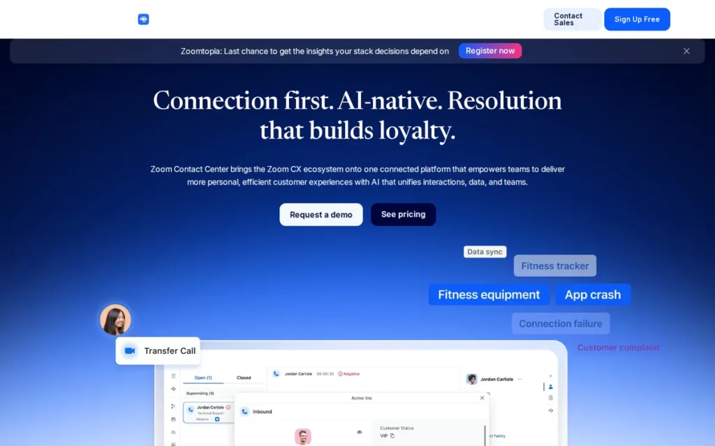 Zoom Contact Center homepage screenshot